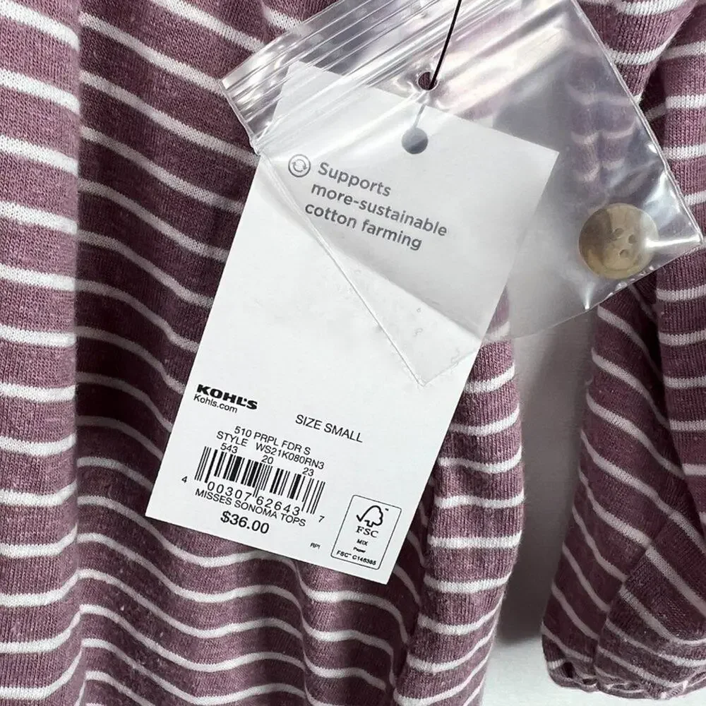 NWT Sonoma Goods for Life Purple Stripe Baby Doll Peasant Top Small - Picture 6 of 9